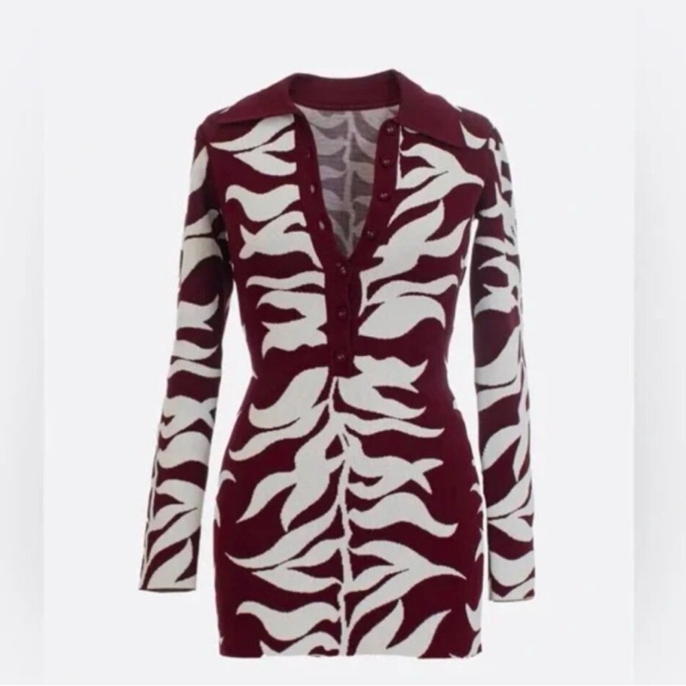 Hanifa Burgundy and White Mini Dress NWT